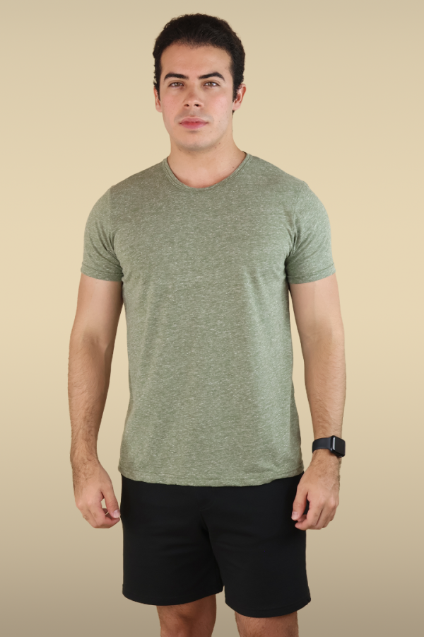 Playera Cuello Redondo Verde Militar Jaspe Cómoda Manga Corta Casual